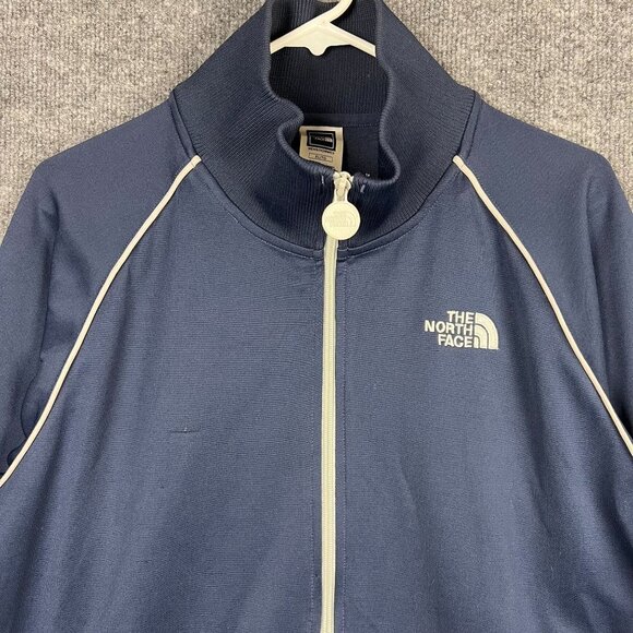 The North Face Track Jacket Mens XL‎ Blue Full Zip Highneck Stretch Logo - Picture 3 of 9